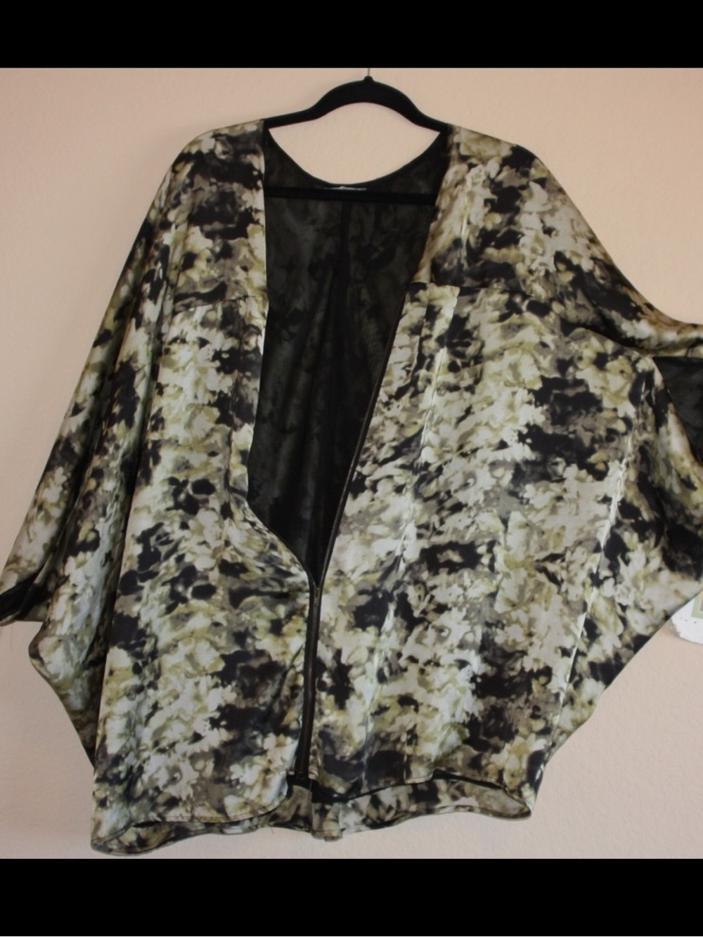 Daniel Rainn Zip Up Silky Tunic XL Oversized Green Black Cream EUC
